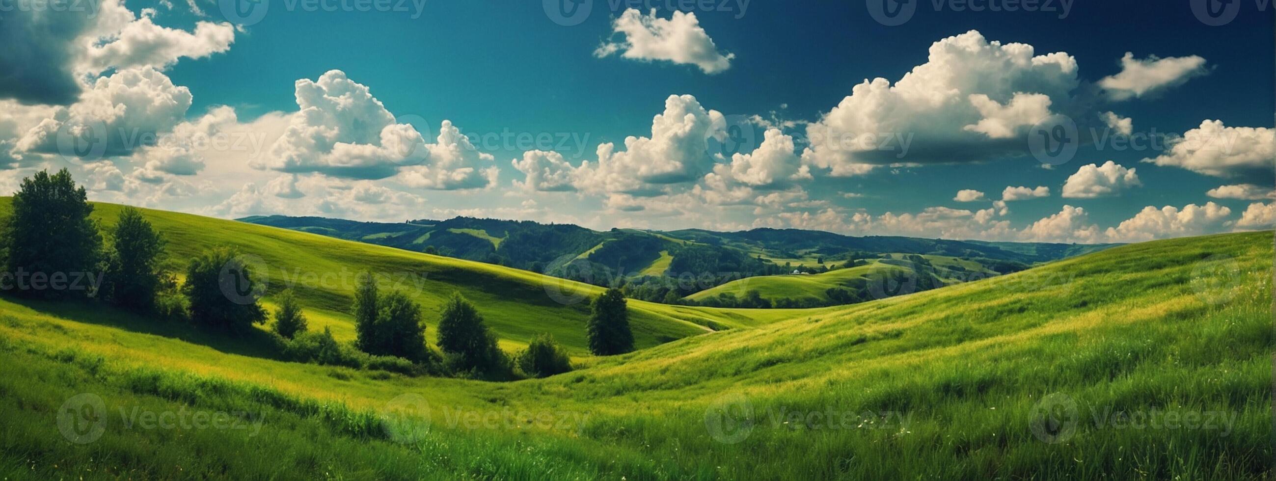 Green hills and clouds in the sky photo