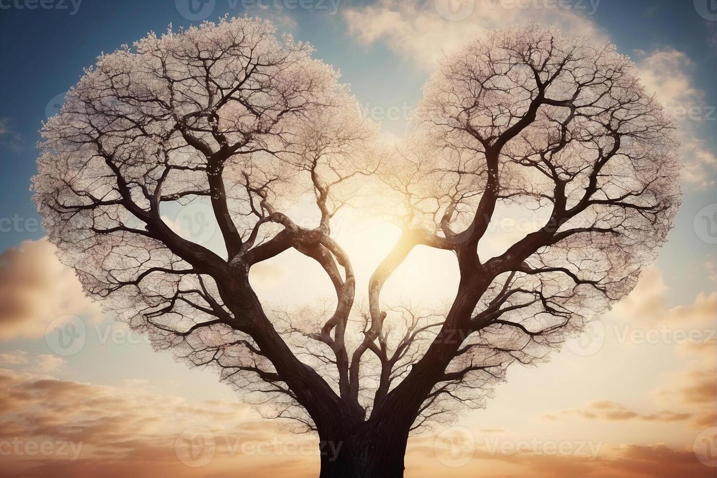 Heart tree with branches and leaves in shape of heart photo