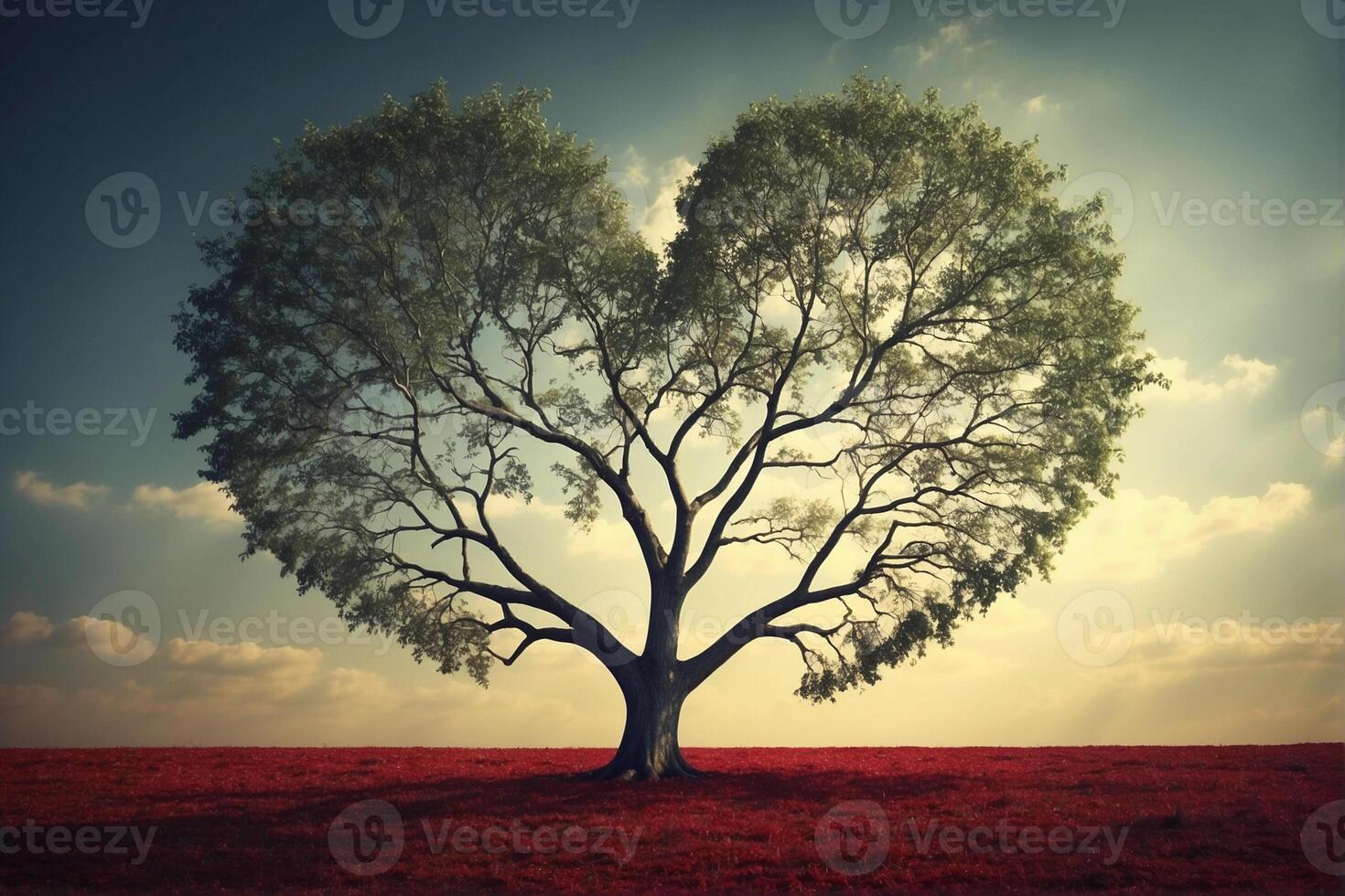A heart shaped tree in a field photo