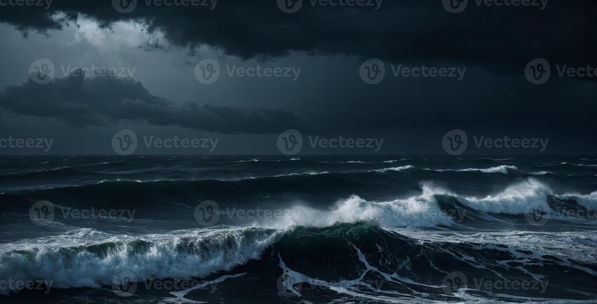 Stormy sea with dark clouds and waves photo