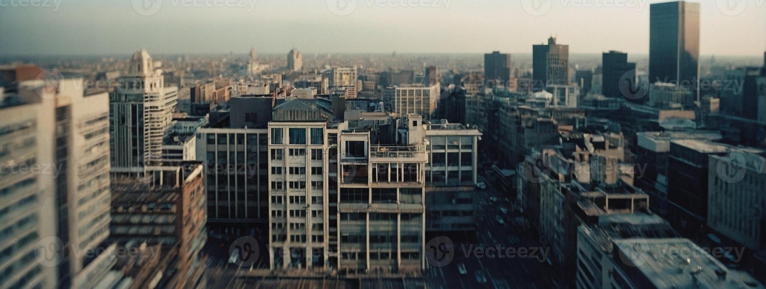 A view of the city from above with buildings in the background photo