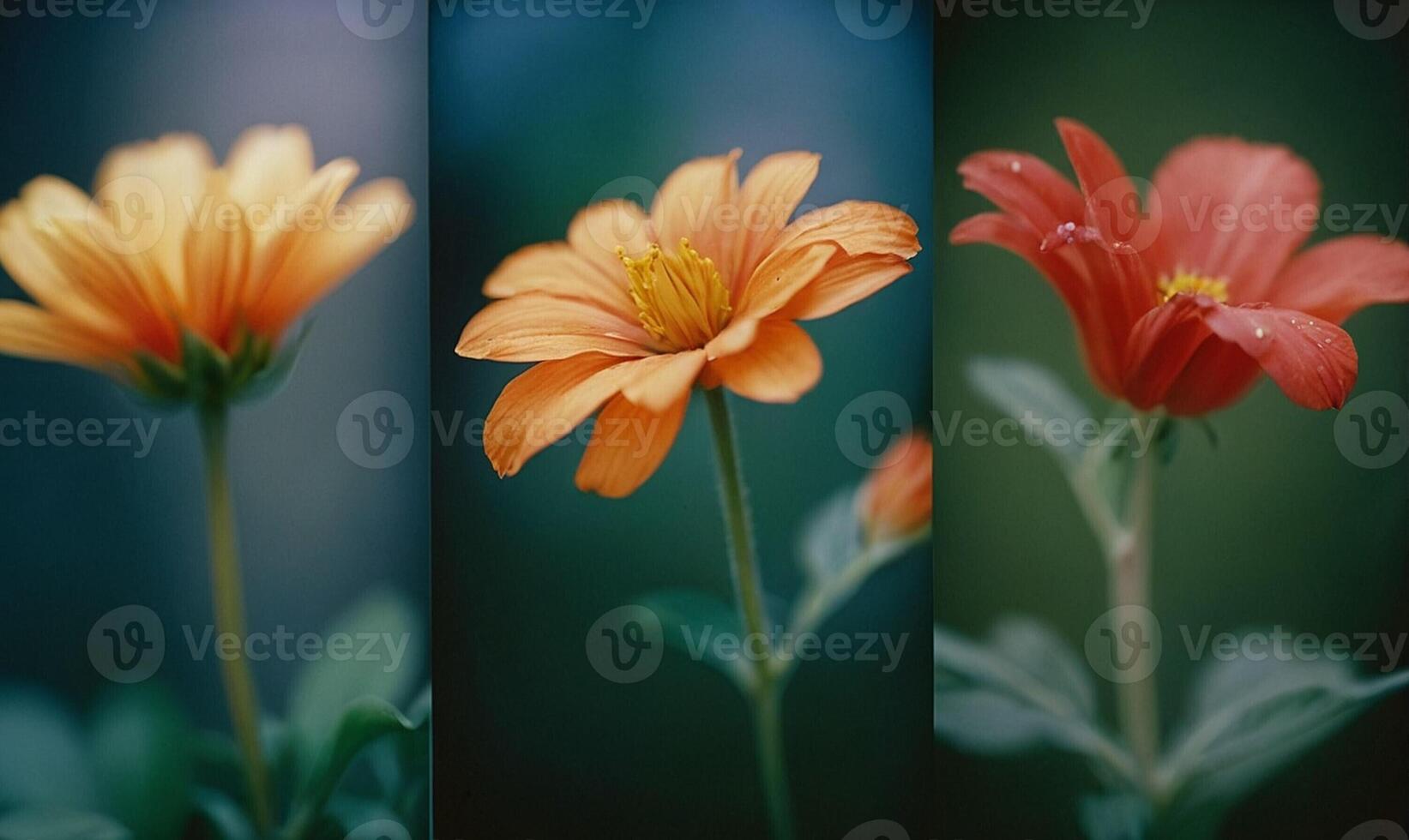 Four different pictures of flowers with different colors photo