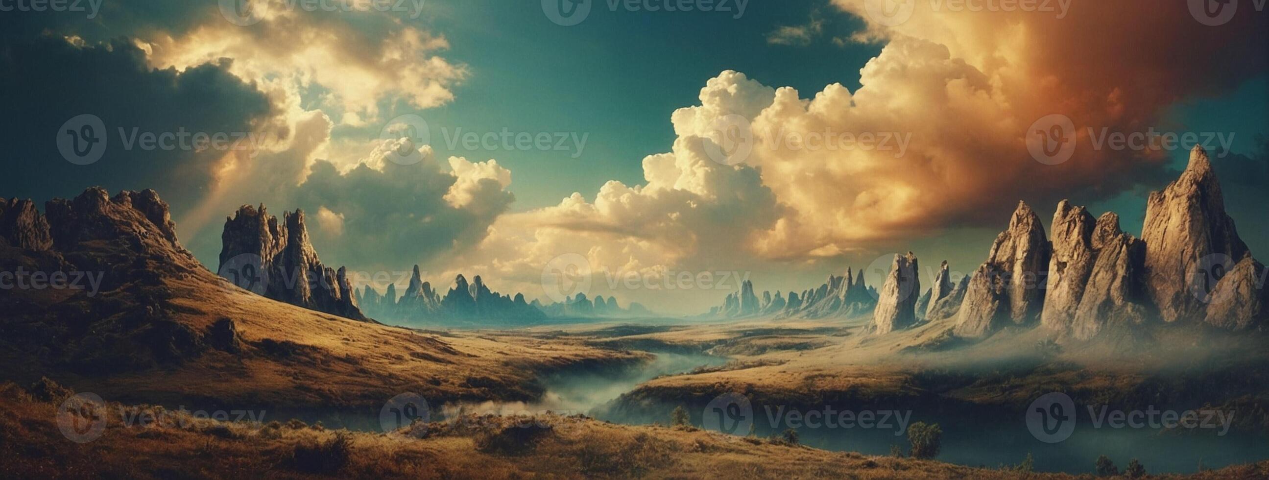 A beautiful landscape with clouds and mountains photo