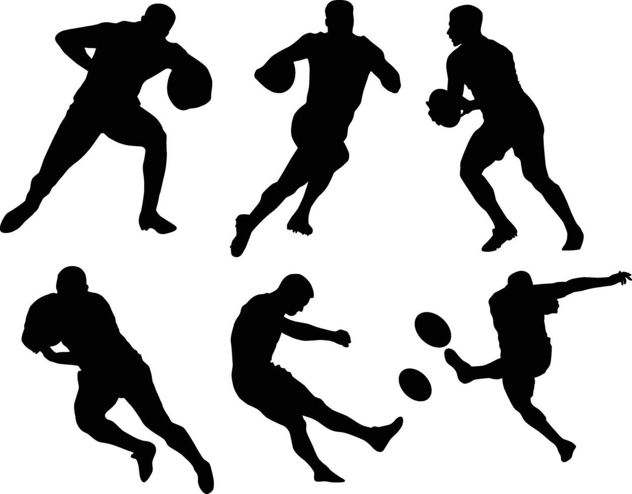Set of Rugby player posing full body silhouette illustration vector