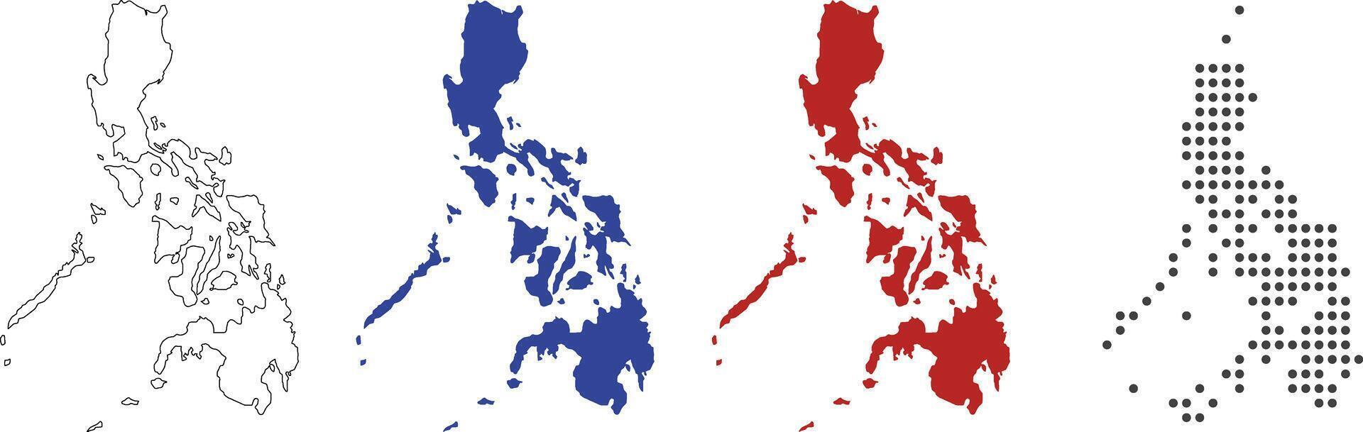 Philippines map in outline, blue, red, dotted style vector