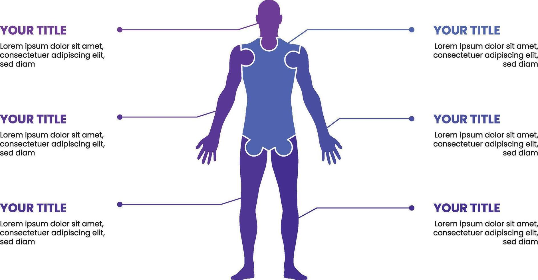 Healthcare infographic template with human anatomy icon in 6 options. vector