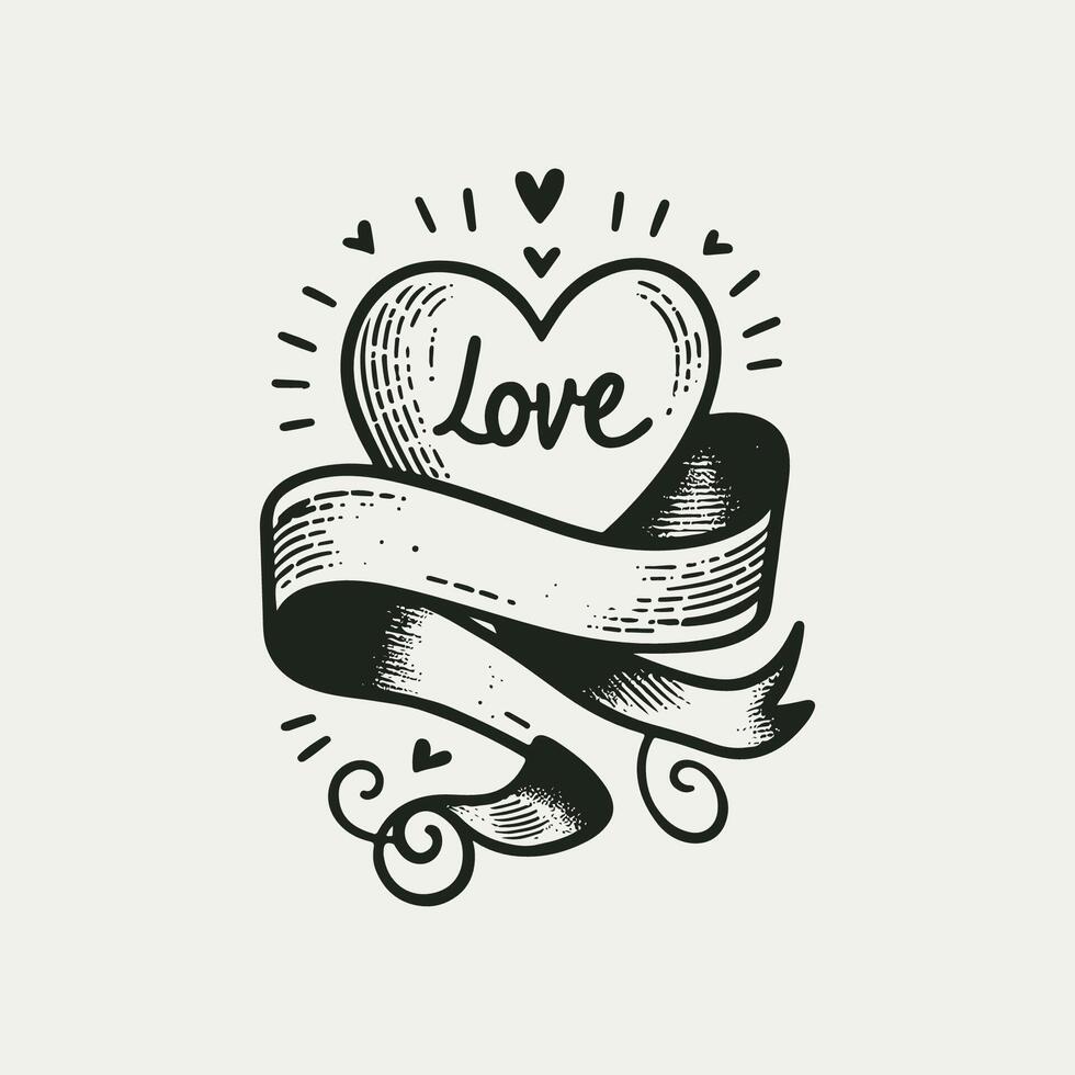 Old School Heart and Ribbon Love Icon with Retro Flair vector