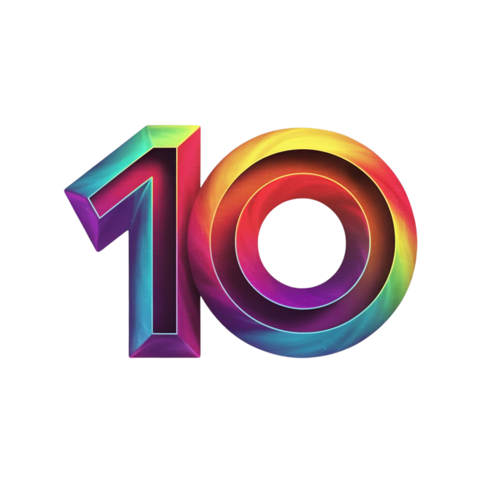 10 Number Typography with Rainbow Gradient png
