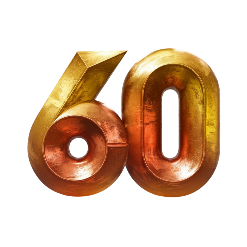 60 Number Typography with Shiny Metallic Finish png