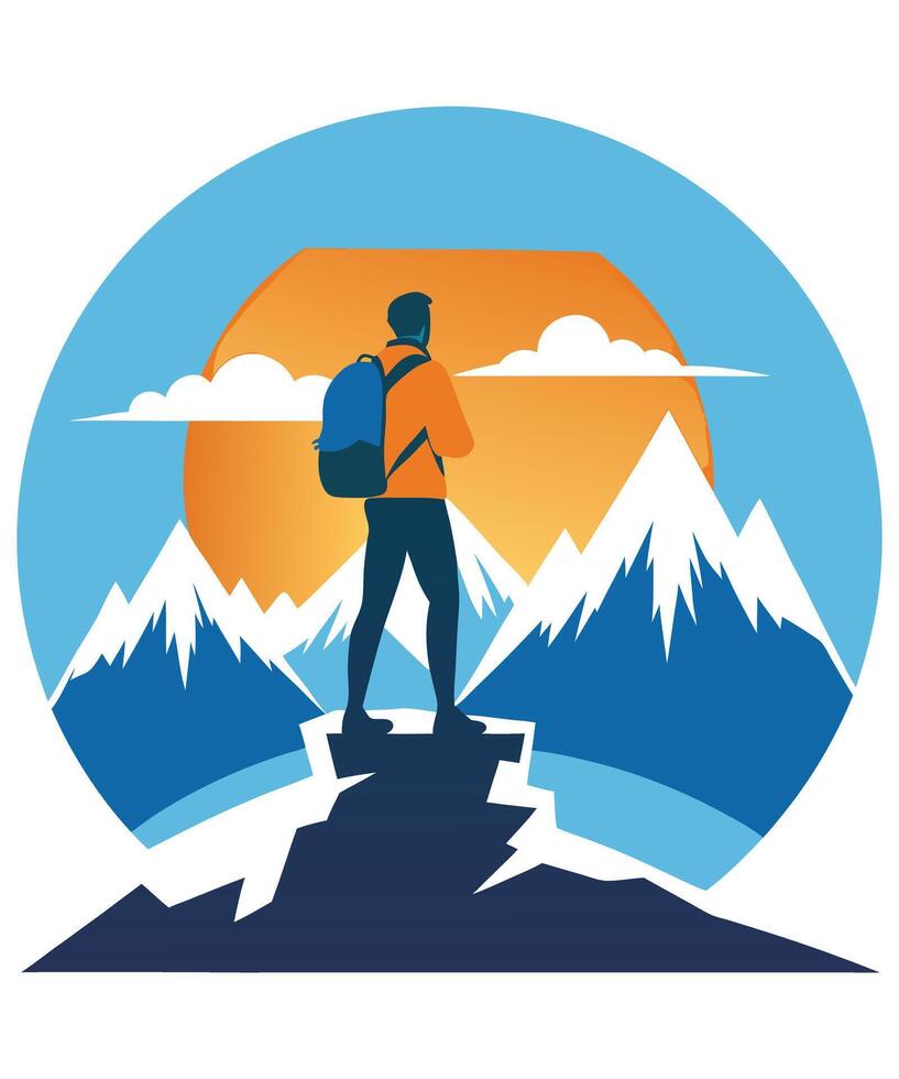 Reach the Peak, Hiker and Mountains. vector