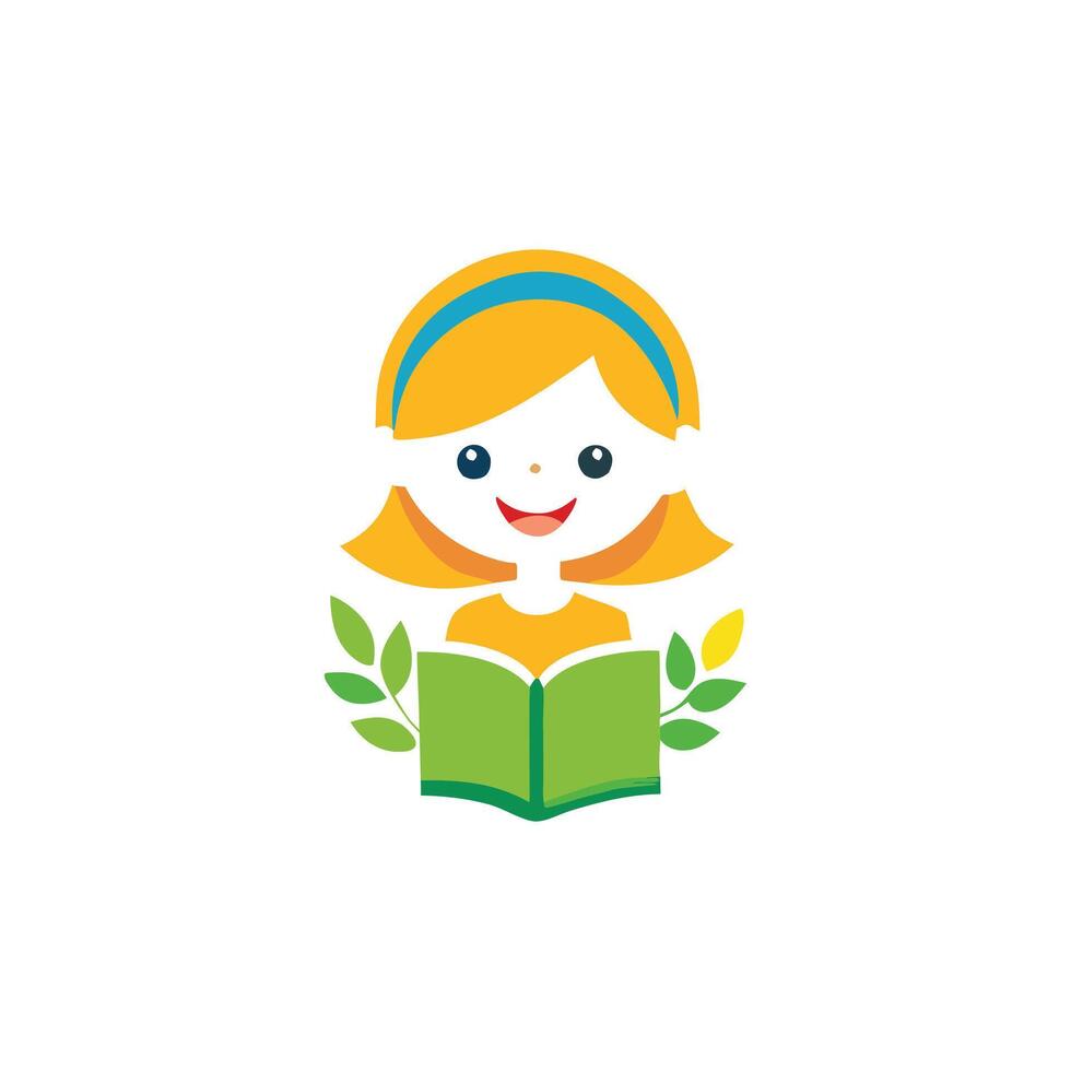A girl reading a book with leaves on it vector