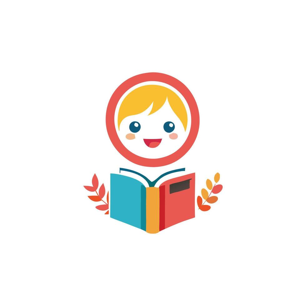 A girl reading a book with leaves around it vector