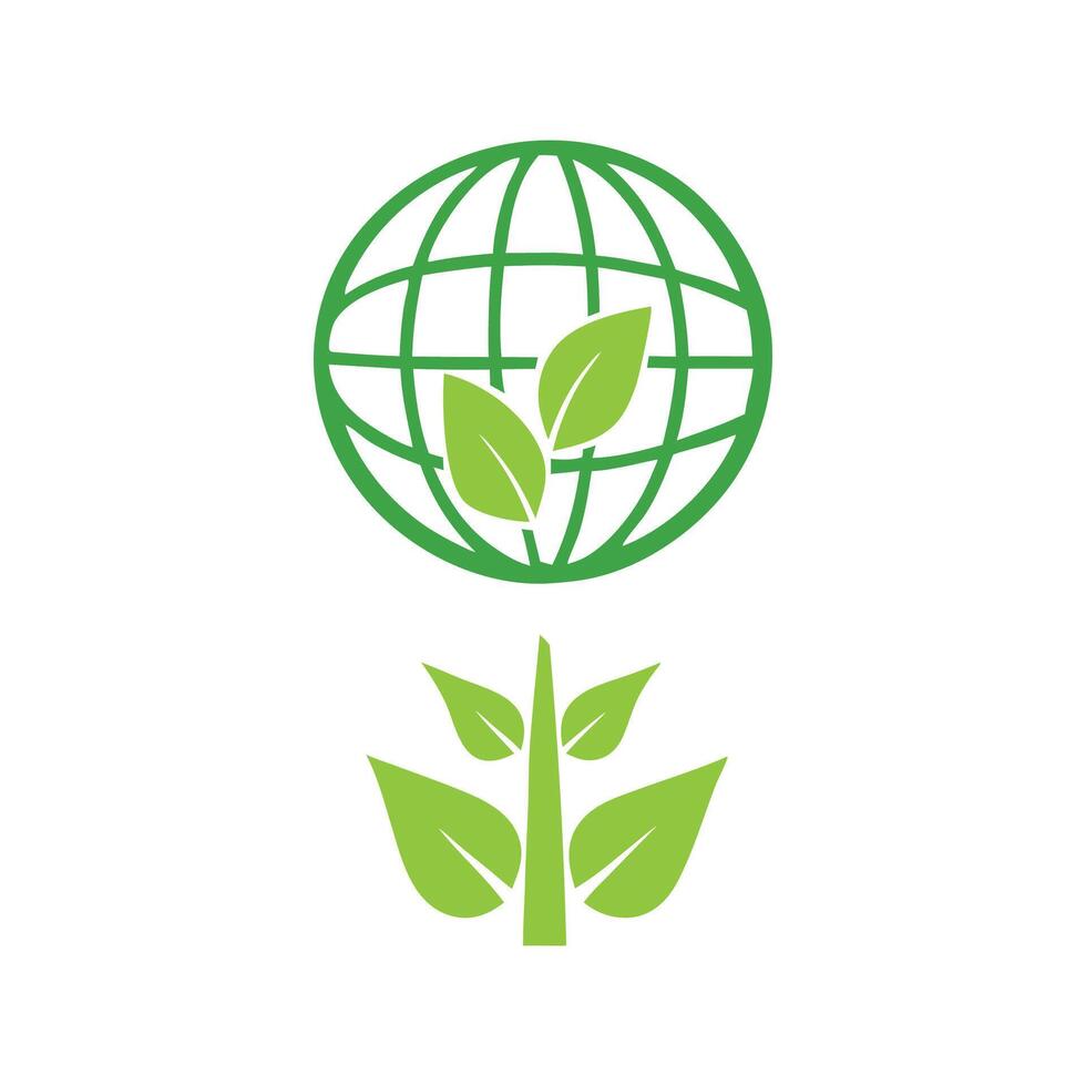 Green globe and plant logo vector