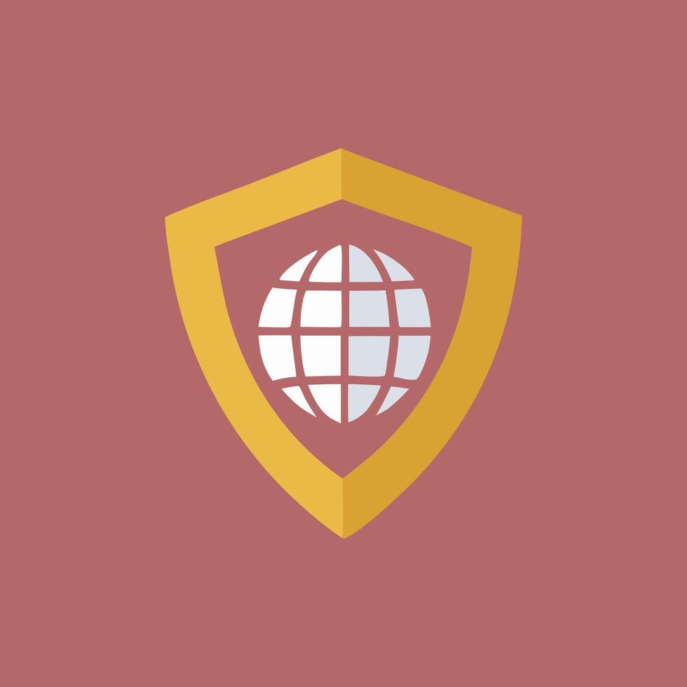 A globe in a shield with a yellow border vector