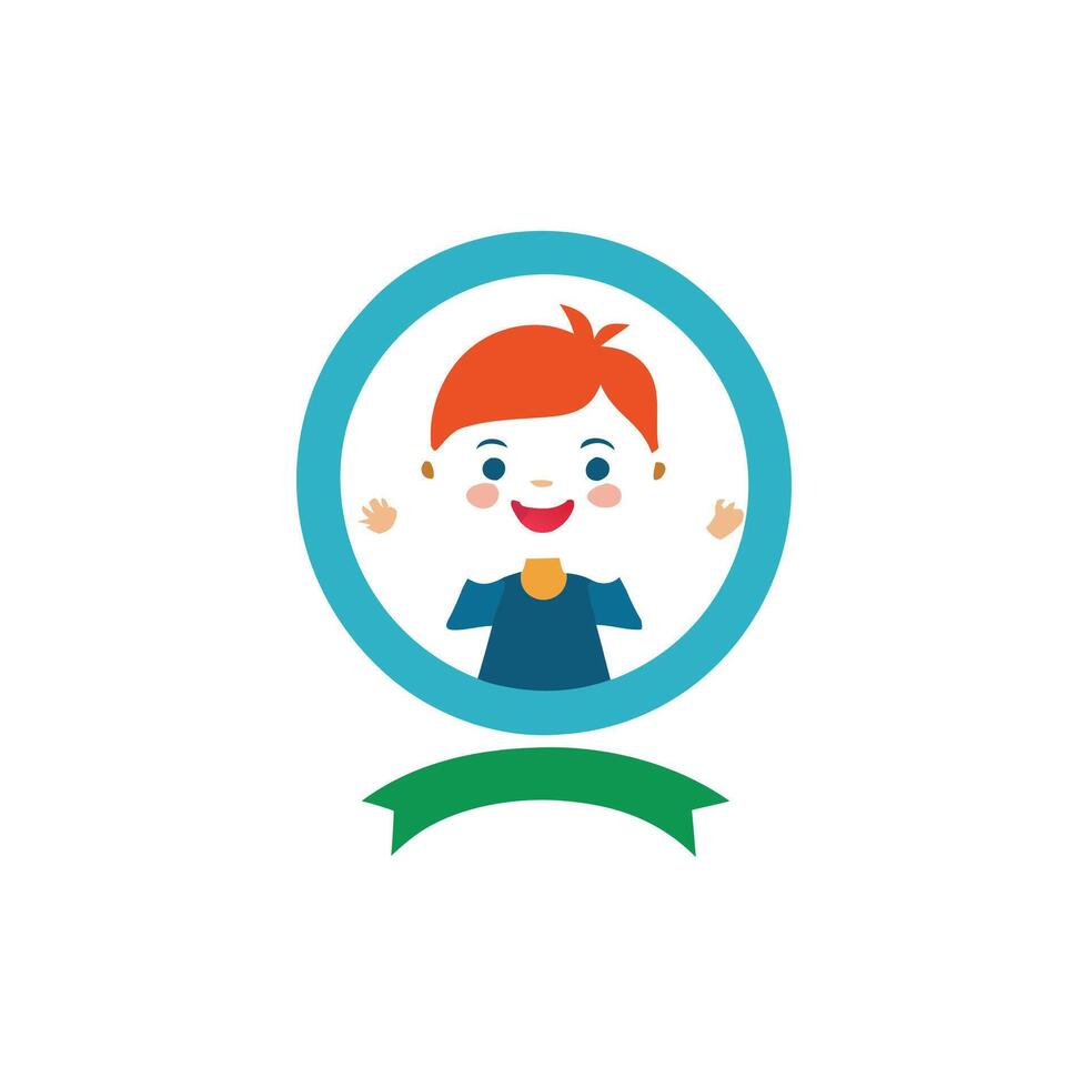 A cartoon boy with a green ribbon on his head vector