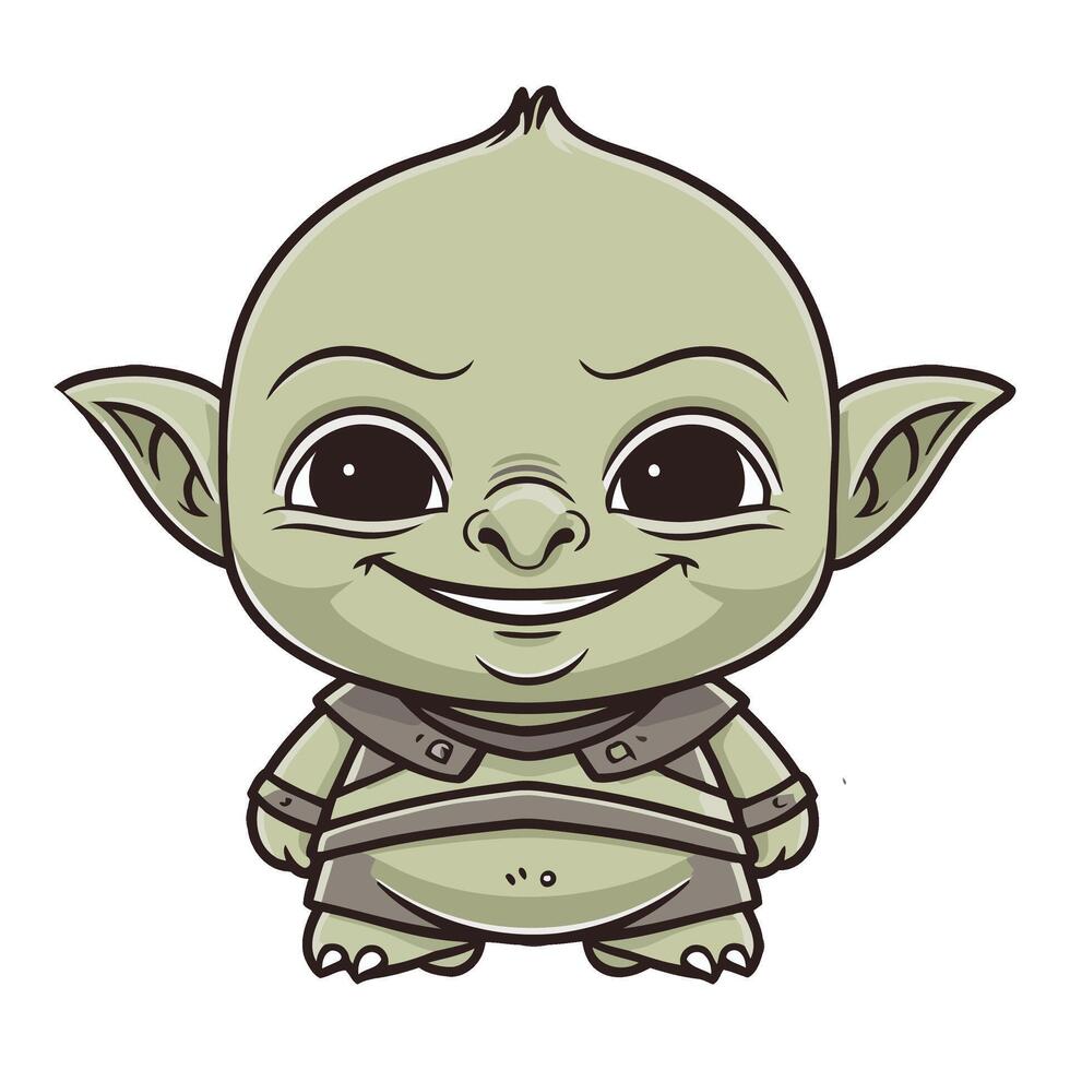 Smiling Baby Goblin standing woth armor vector
