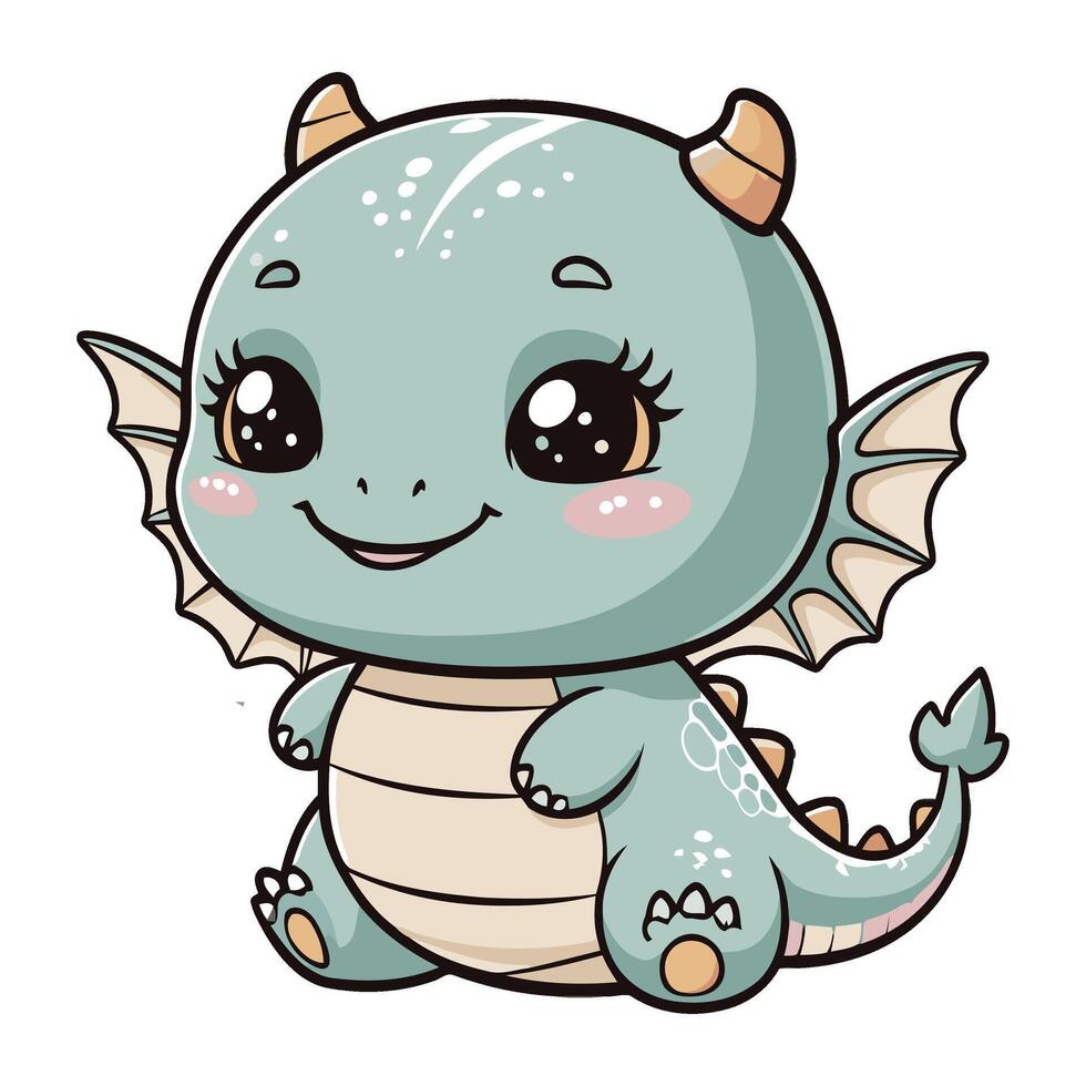 Chibi Dragon Sitting and Smiling vector