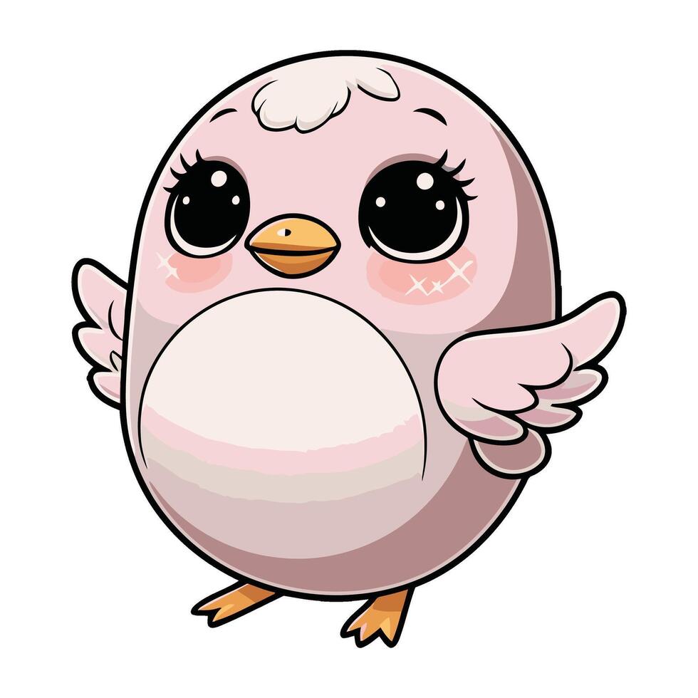 Chibi Bird Sitting with Joyful smile vector