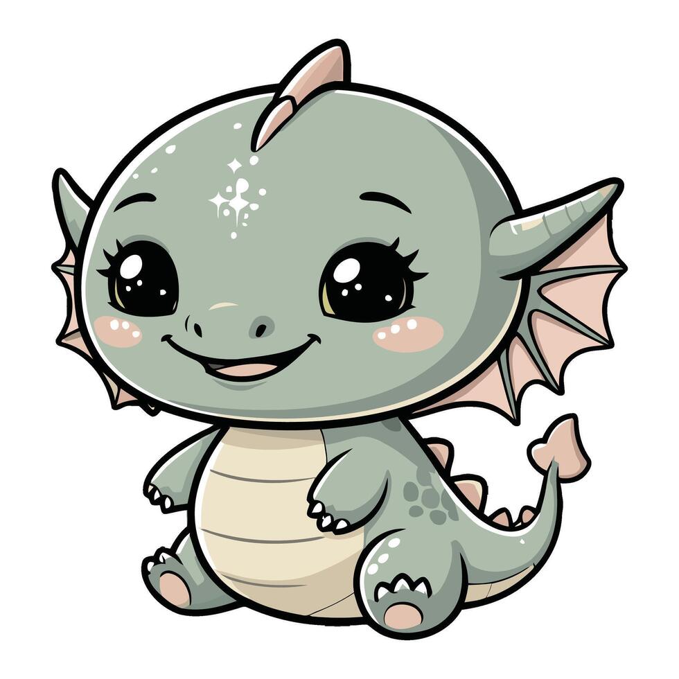 Smiling Chibi Dragon illustr vector