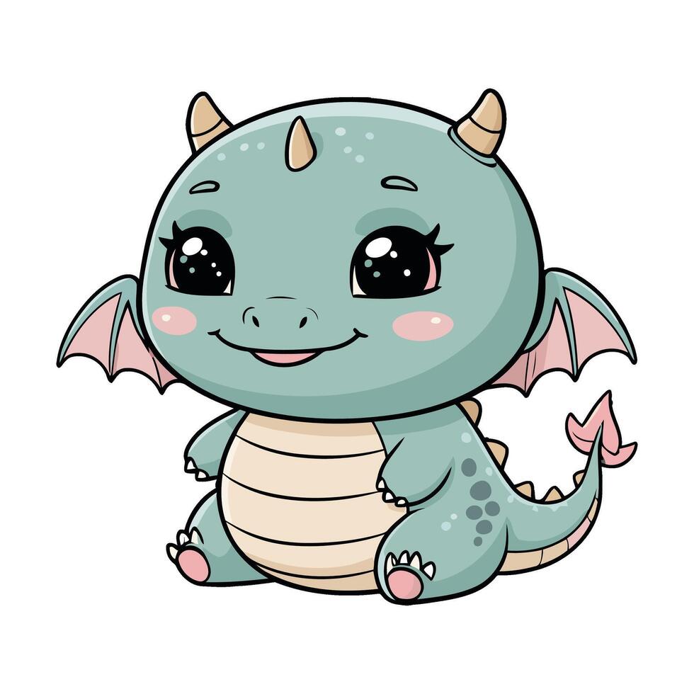 Smiling Chibi Dragon Sitting smiling vector