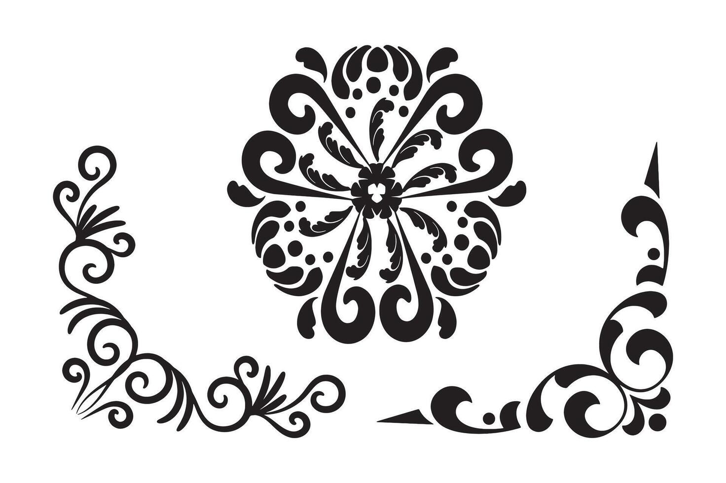 Ornate Floral Swirls silhouette illustration. vector