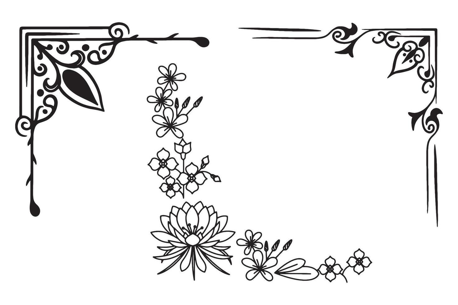 Delicate Floral Corners silhouette illustration. vector