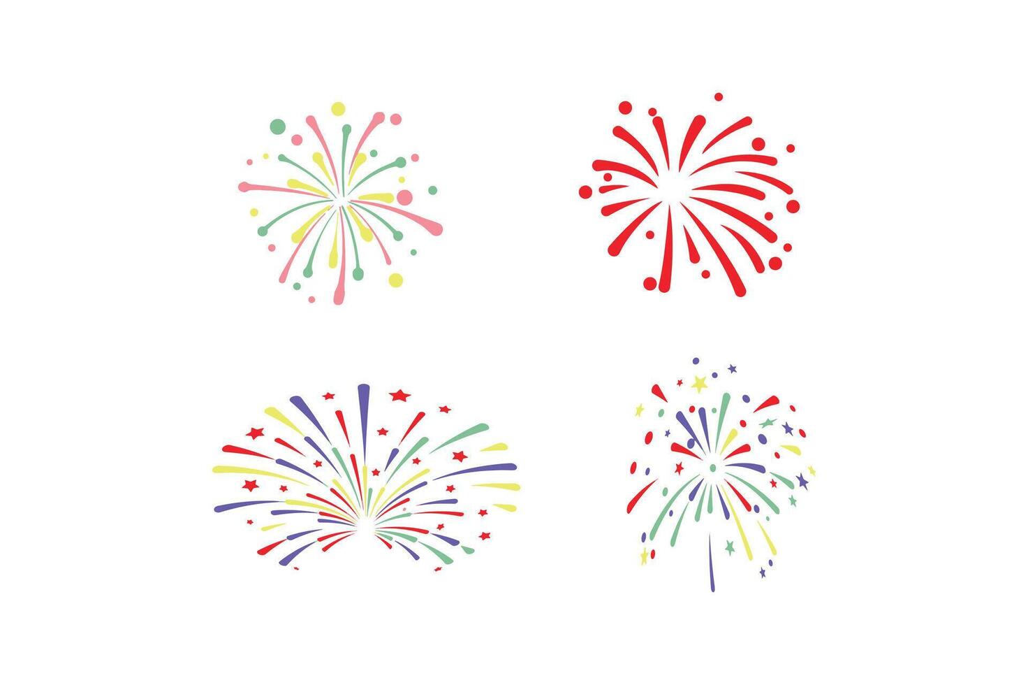 Colorful Firework Bursts silhouette illustration. vector