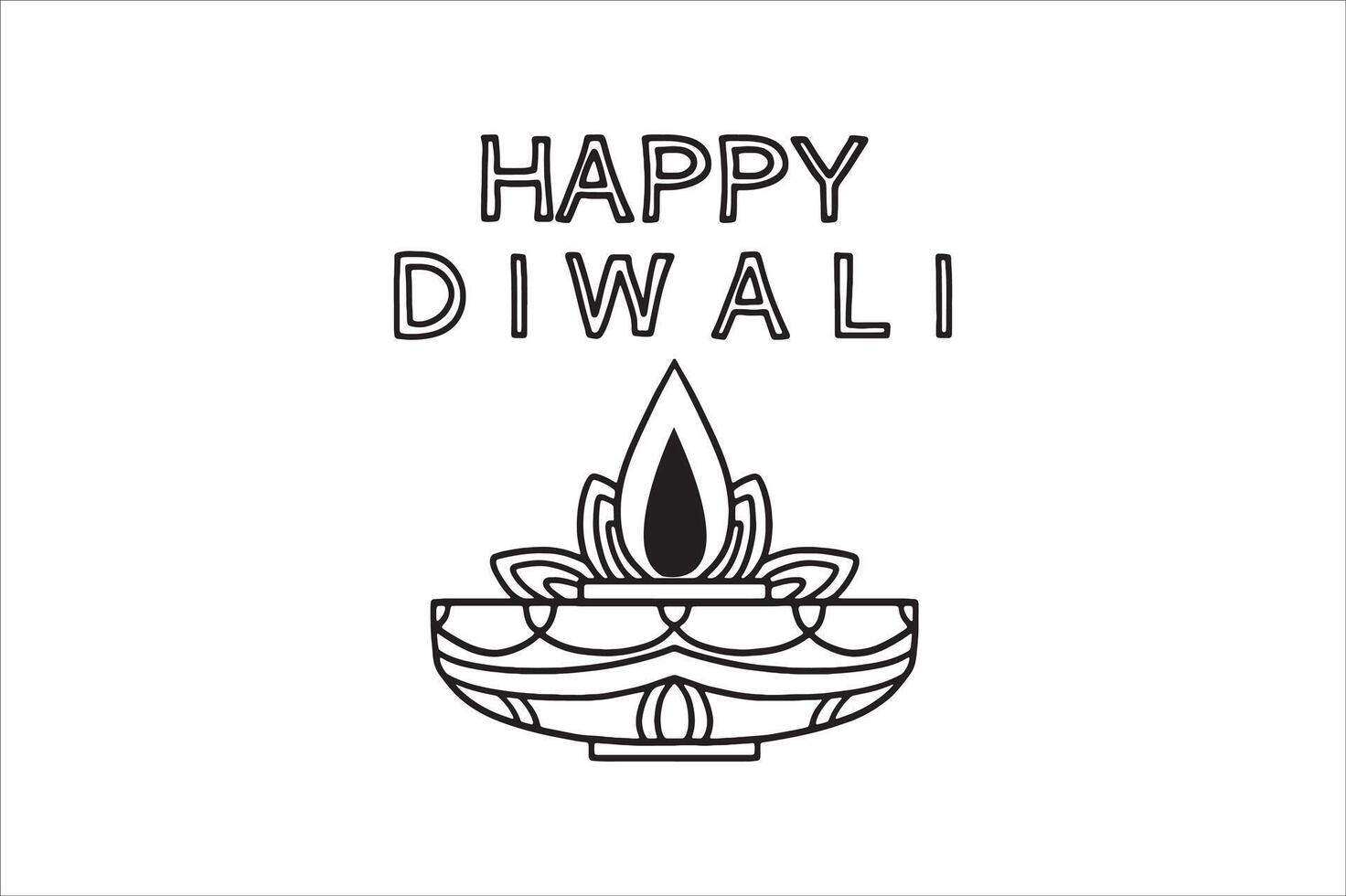Festive Diwali Lamp line art illustration. vector