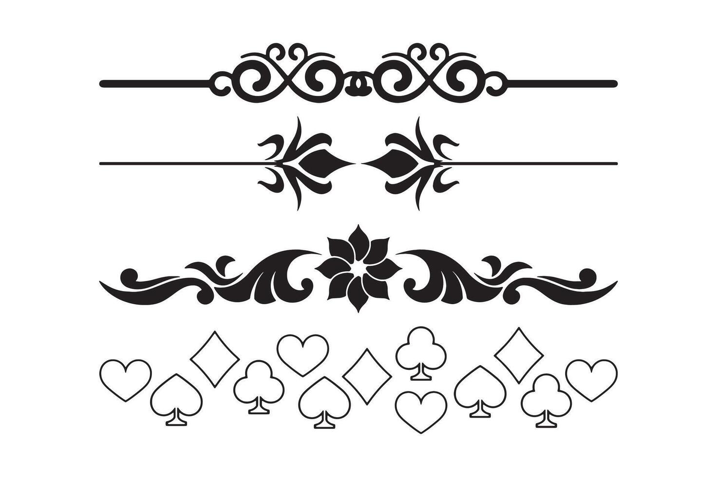 Ornate Borders and Card Symbols silhouette illustration. vector