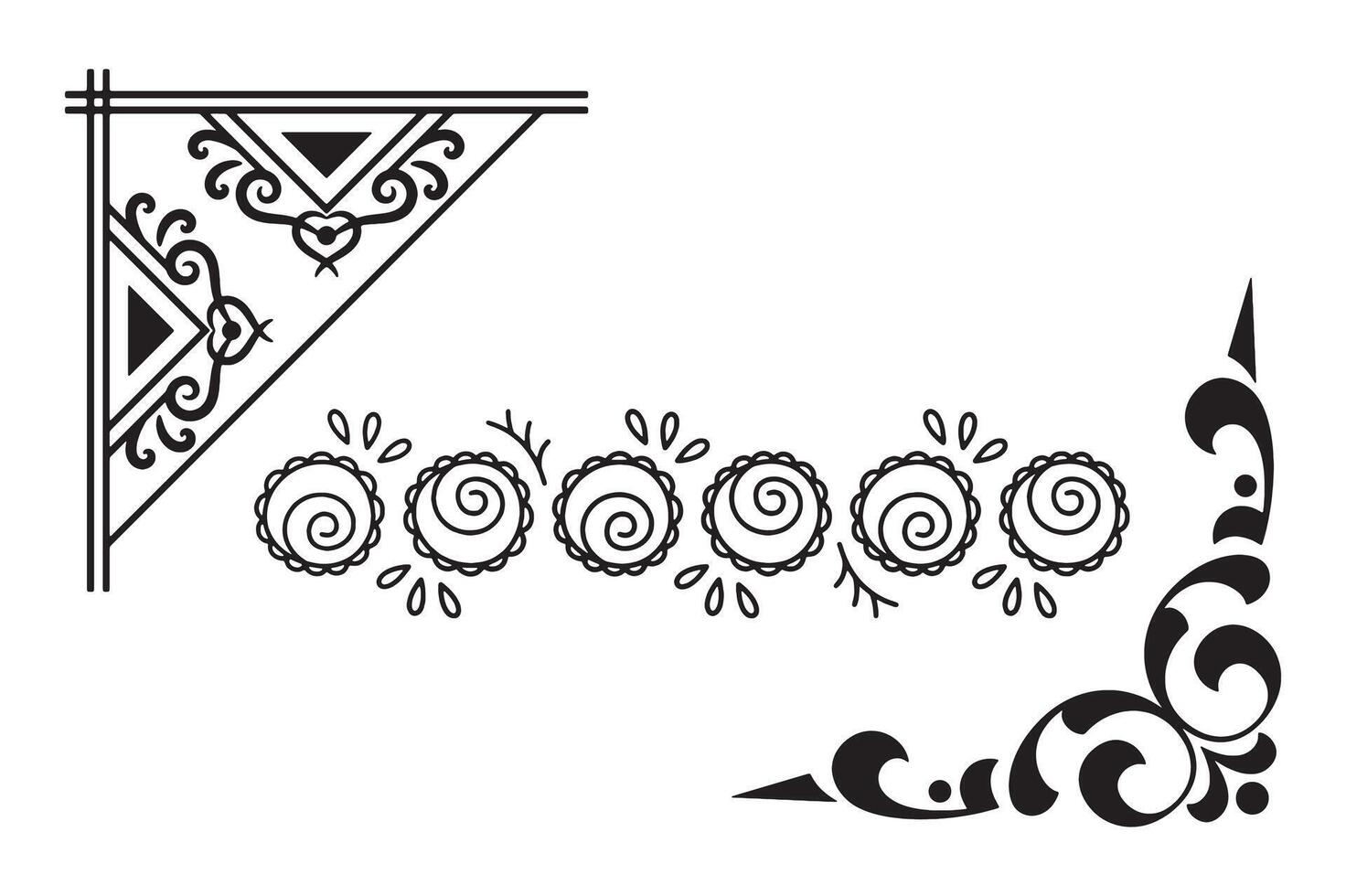Geometric Florals and Swirls silhouette illustration. vector