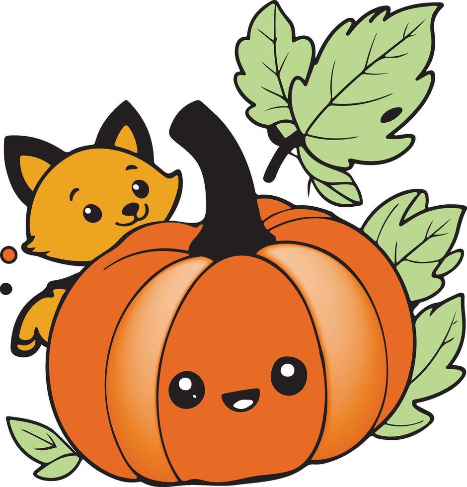 Pumpkin illustration with cute fox for fall season vector