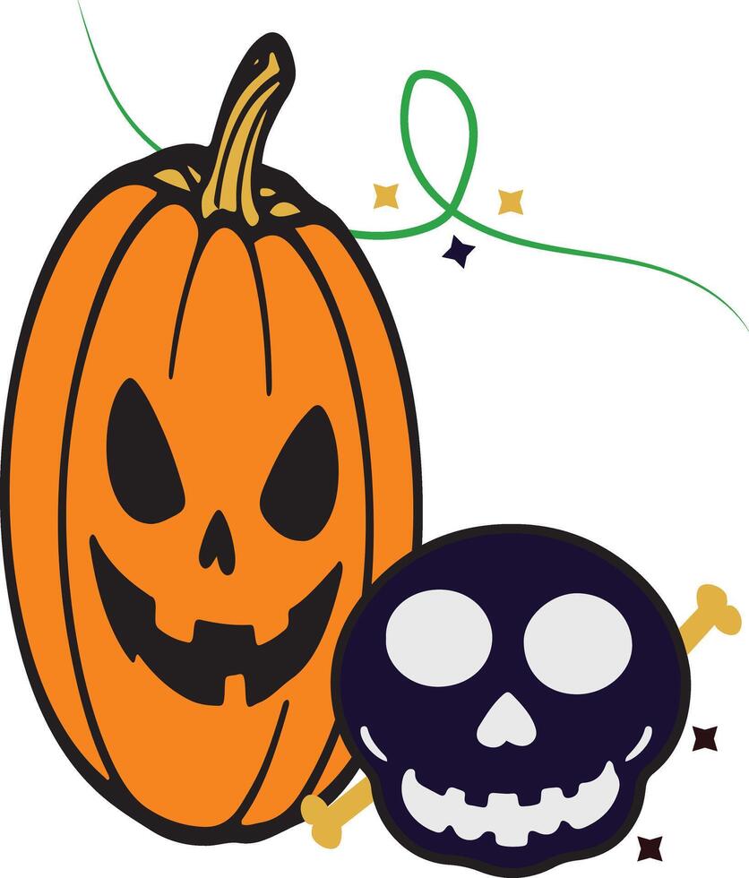 Halloween element with skeleton and pumpkin. vector