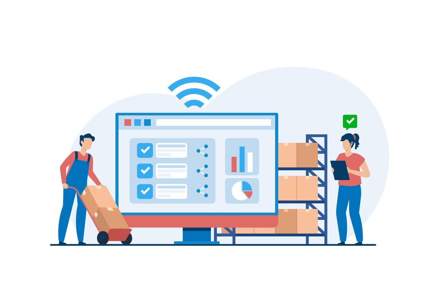 High Tech Logistics System for Accurate Inventory Tracking. Real Time Supply Chain Management. vector