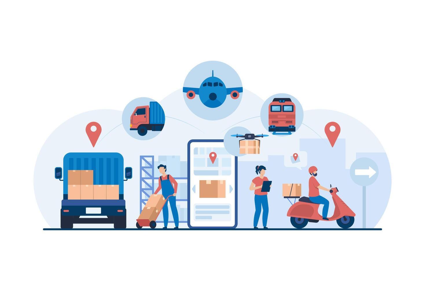End to End, Logistics Services Ensuring Fast and Reliable Global Delivery. Businesses and E commerce. Logistics Center Coordinating. vector