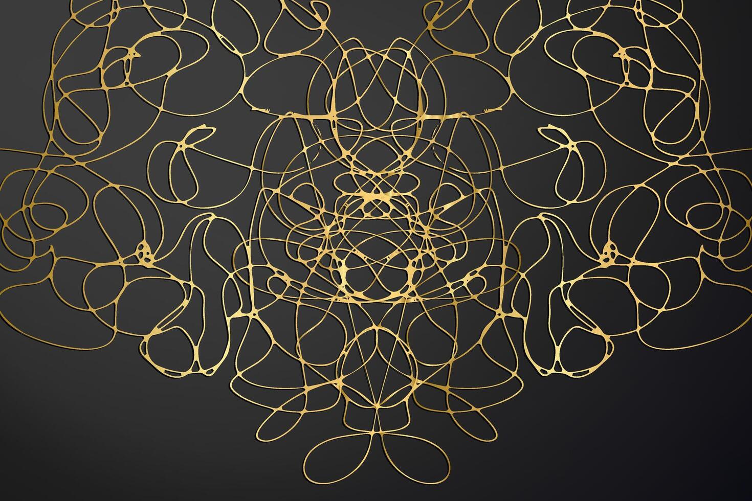 Abstract scribble lines elegant background gold on black vector