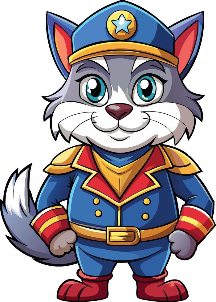 Captain cat mascot character 3d disney cartoon style sticker design vector
