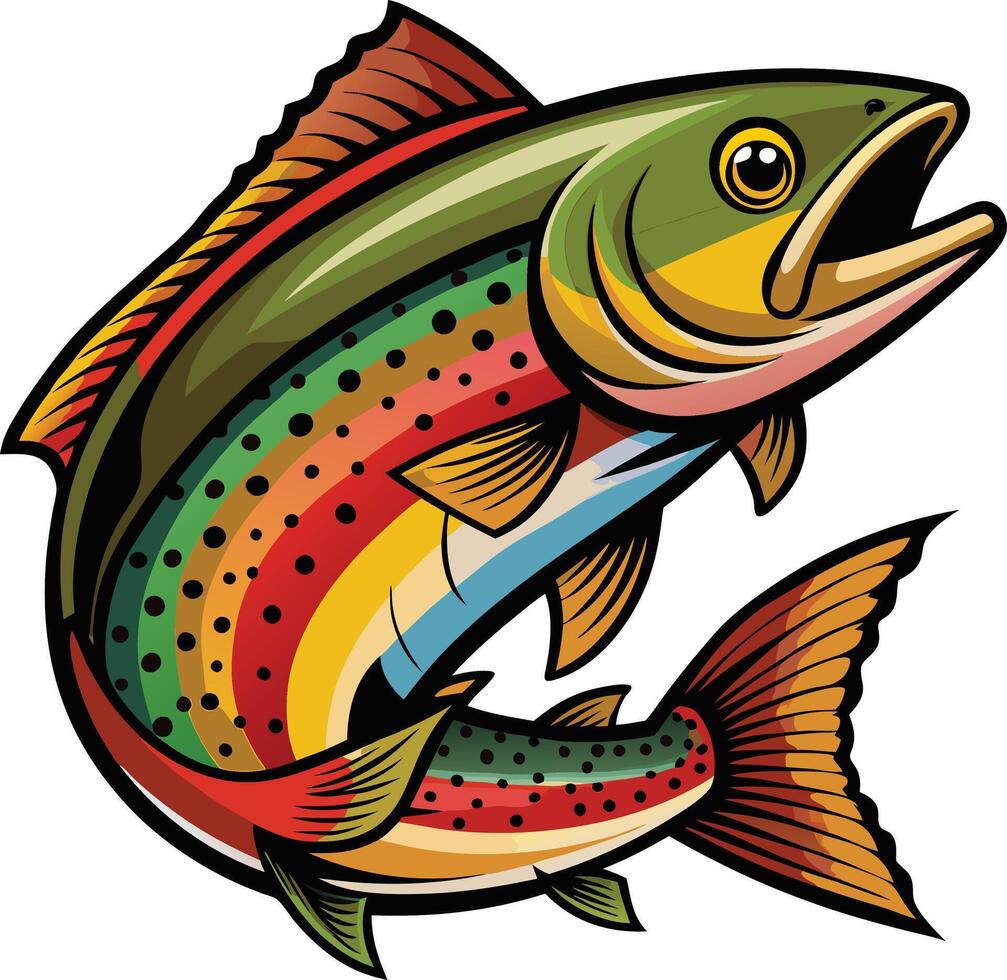 Rainbow fish mascot sticker design vector