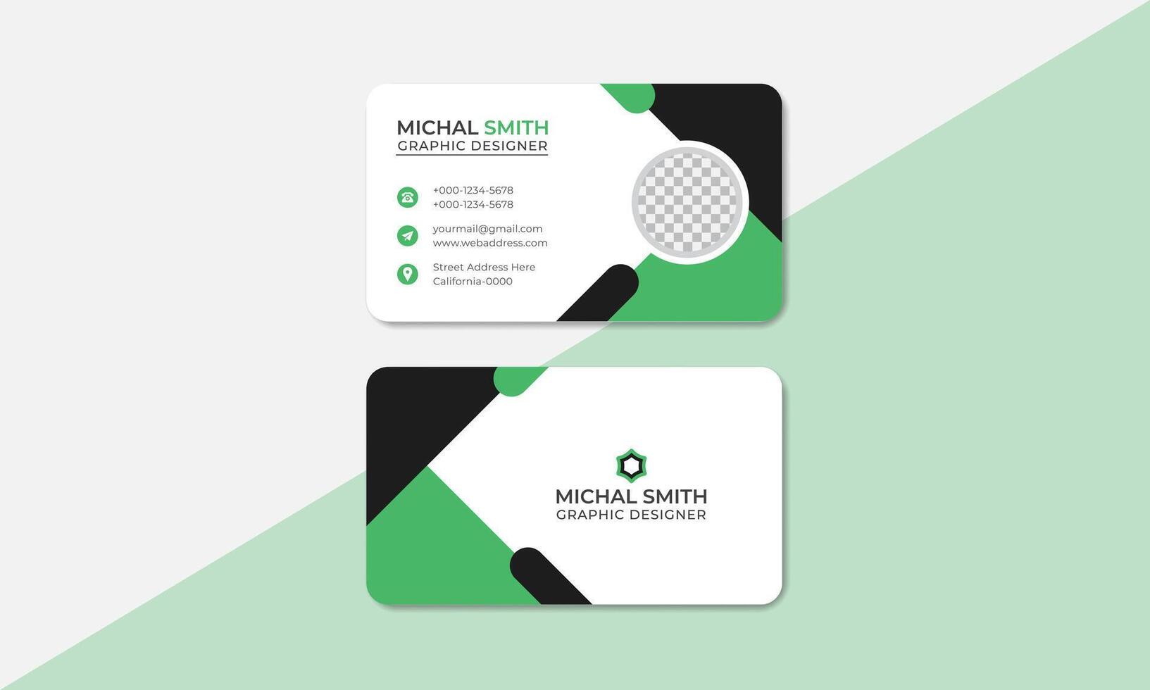 Creative green color business card design template vector