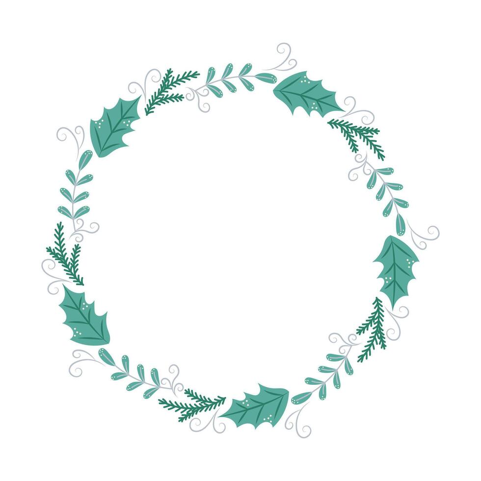 Round frame with branches and leaves. Winter frame with empty space for text. Christmas and New Year. Isolated illustration. vector