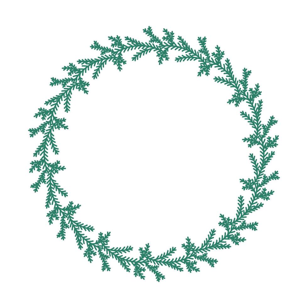 Round frame of spruce branches. Winter frame with empty space for text. Christmas and New Year. Isolated illustration. vector