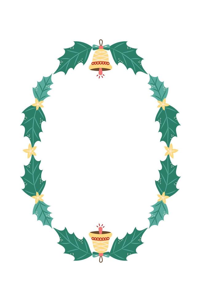 Oval Christmas Bell Frame. Winter frame with empty space for text. Christmas and New Year. Isolated illustration. vector
