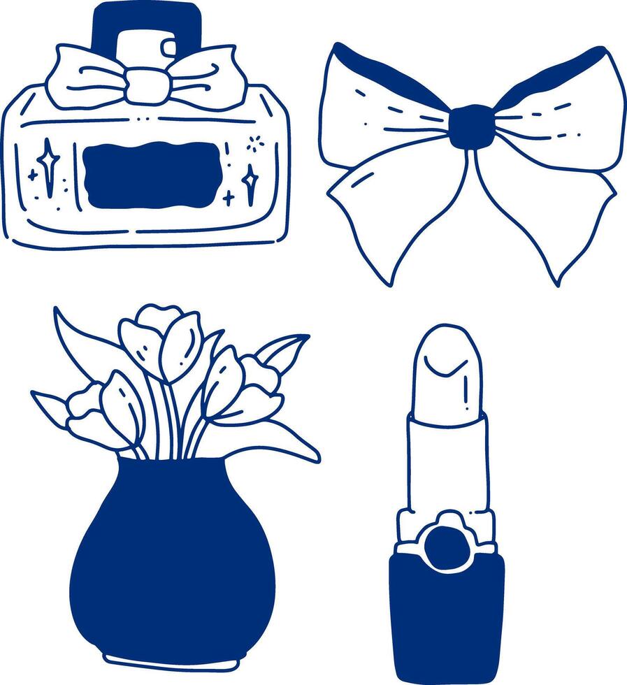 hand drawn cute element objects for lady vector