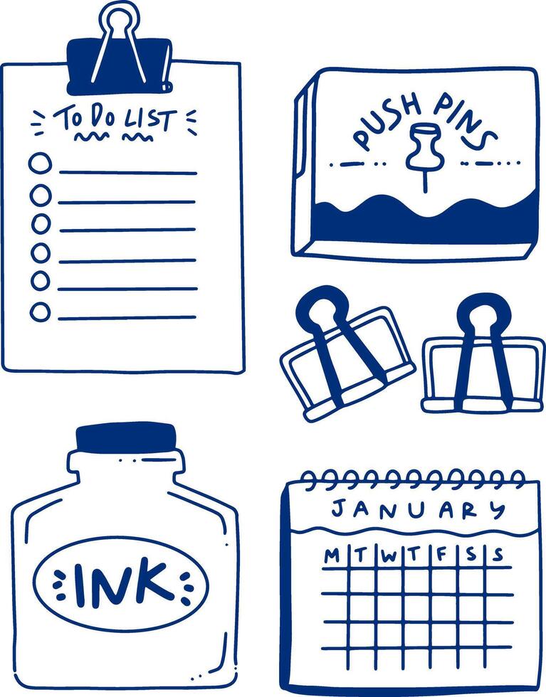 hand drawn cute element objects for office vector
