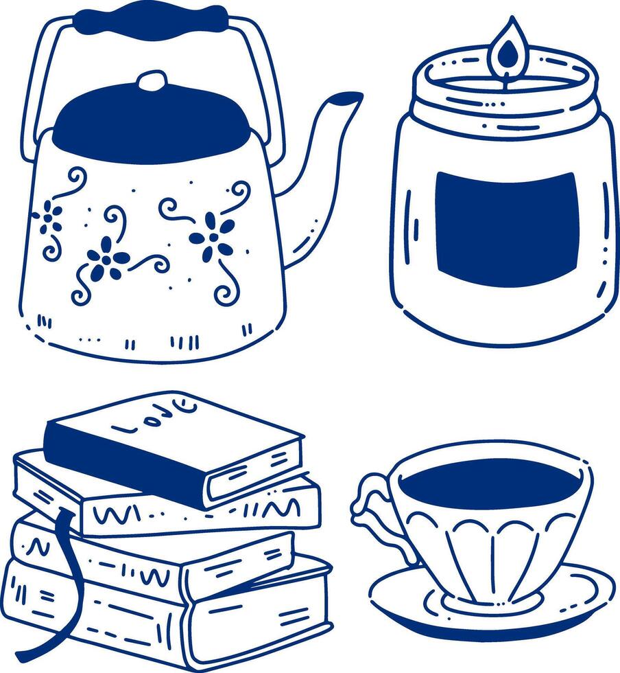 hand drawn cute coloring element objects vector