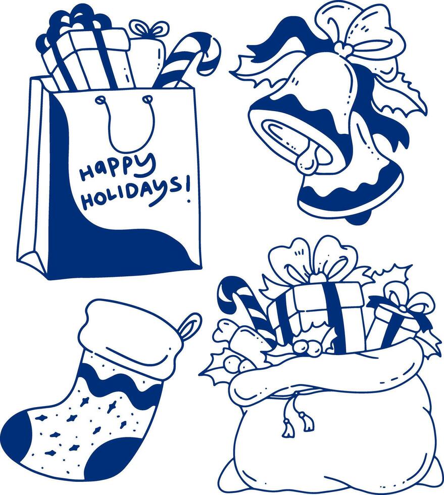 hand drawn cute doodle objects for christmas holiday. vector