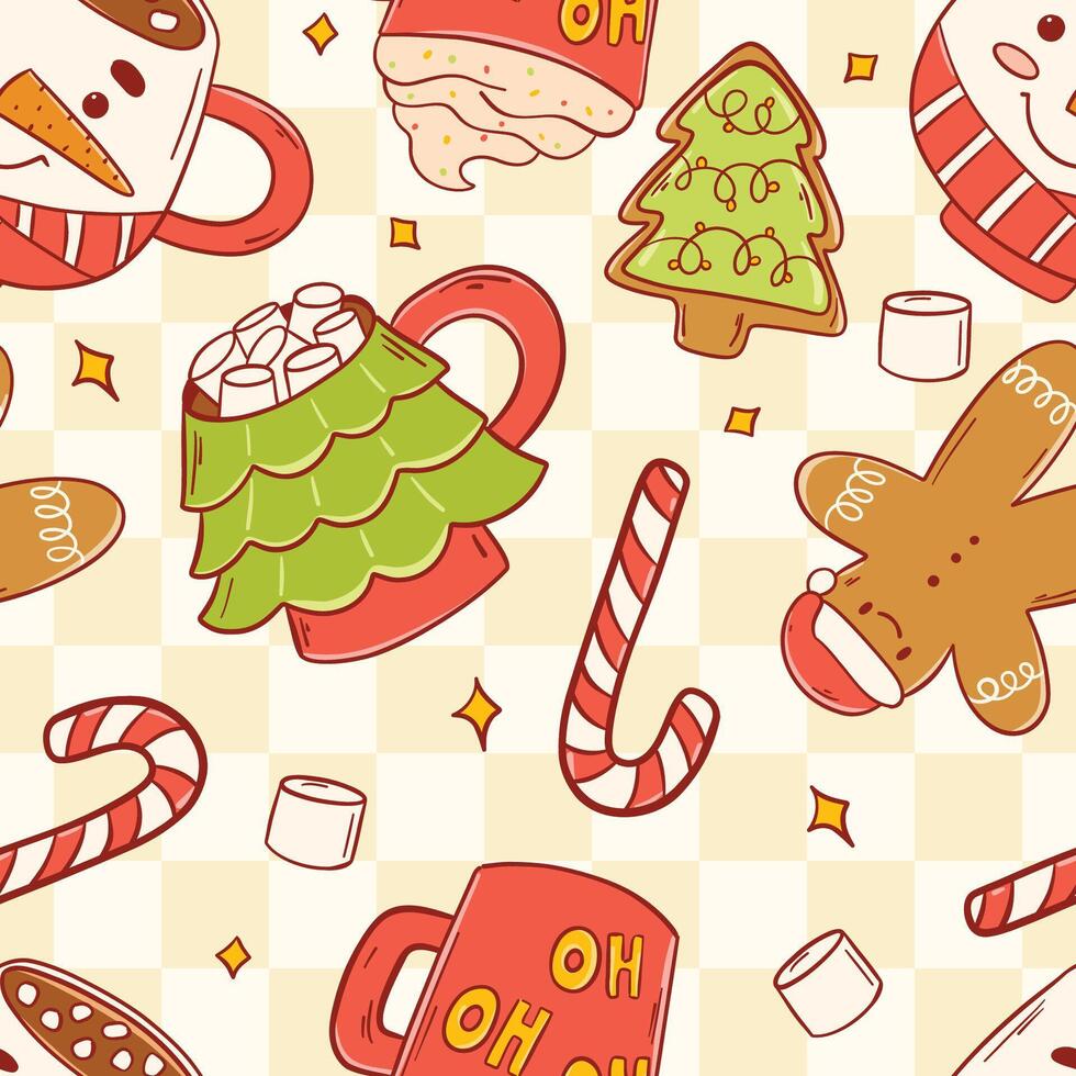 A delightful pattern featuring festive holiday treats and drinks for joyful celebrations vector