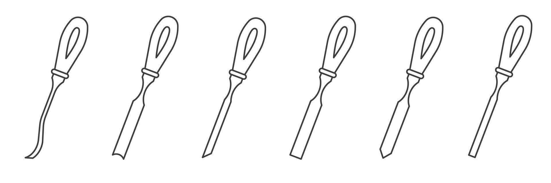 A set of chisel. Carpentry tool icon collection. Carpentry tools thin line. vector