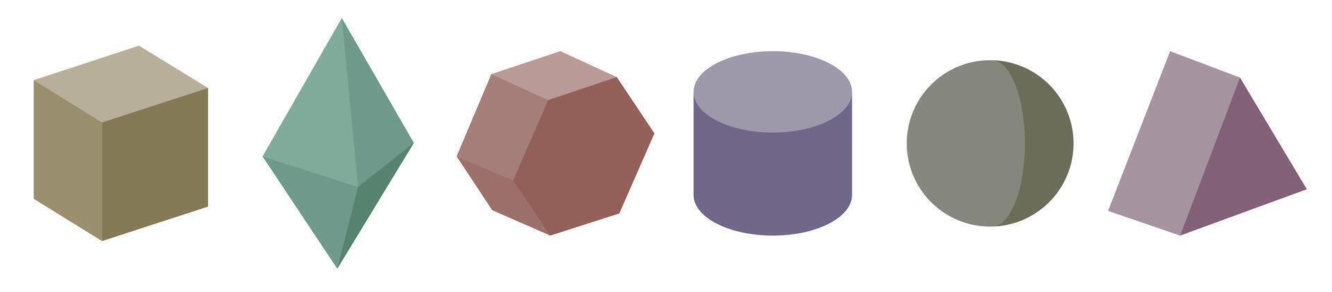 Cube icon set. Colored geometric 3d models isolated on white background. vector