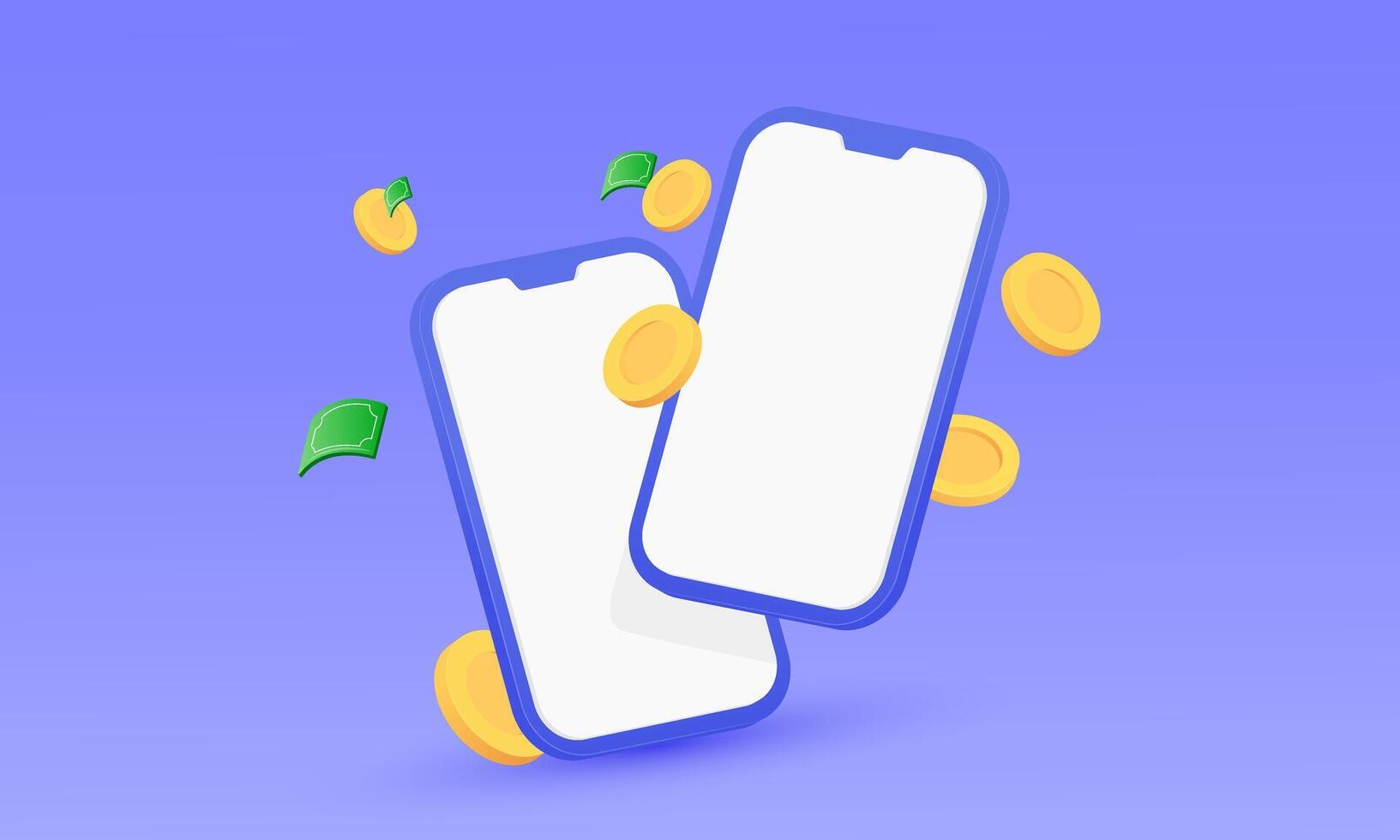 3d mobile phone coin money transfer icon realistic cartoon style design vector