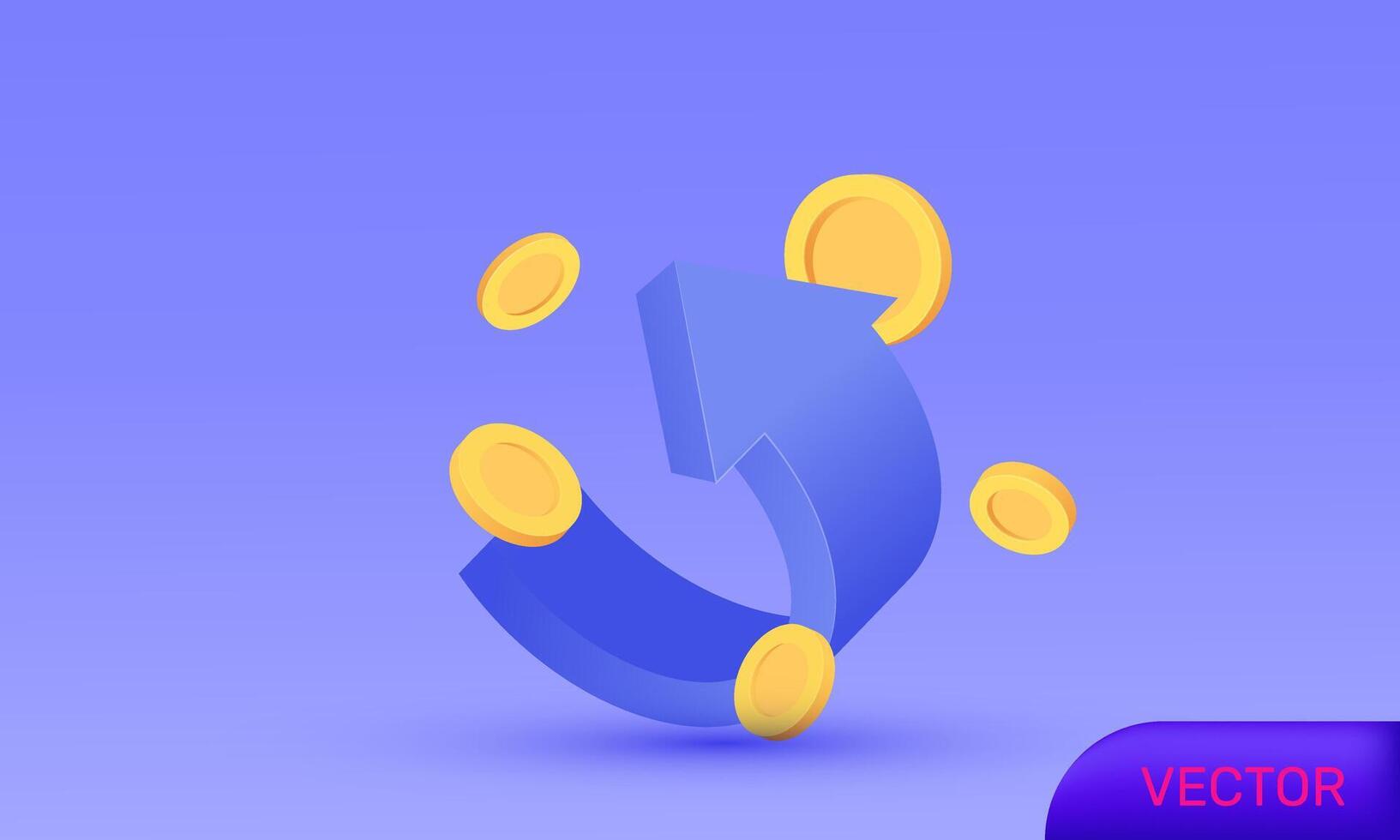 3d icon holding coin arrow cashback new concept realistic design vector